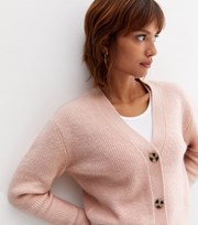 New Look Pink Ribbed Knit Button Cardigan